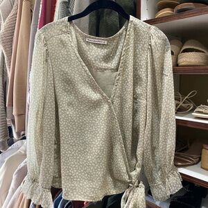 Abercrombie & Fitch Leaf Print Wrap Blouse - Light Green